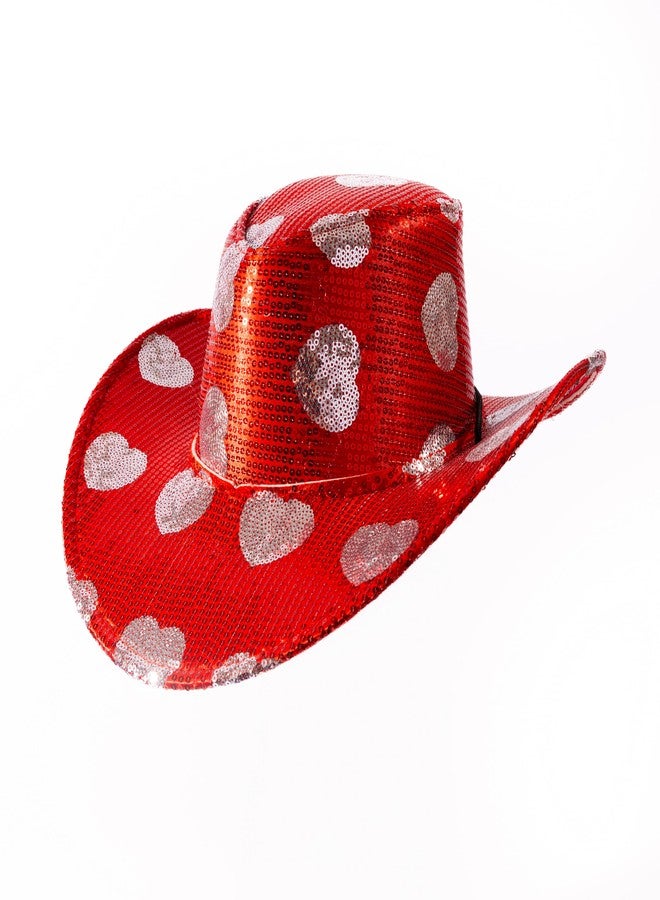 Cool Things Corp Valentine Cowboy Hat for Kids & Adults - Red Sequin Western Hat with Adjustable Strap, Novelty Dress-Up Accessory for Galentine’s, Brunches, Valentine Parties & Photo Props - Image 1
